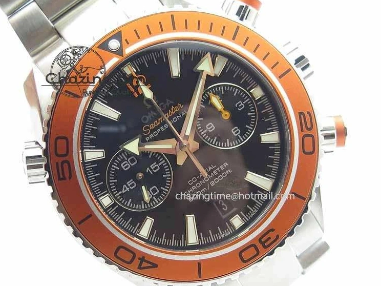 0320 Sophisticated Planet Ocean Master Chronometer Chrono SS OM 1:1 Best Edition Orange On SS Bracelet A 8156